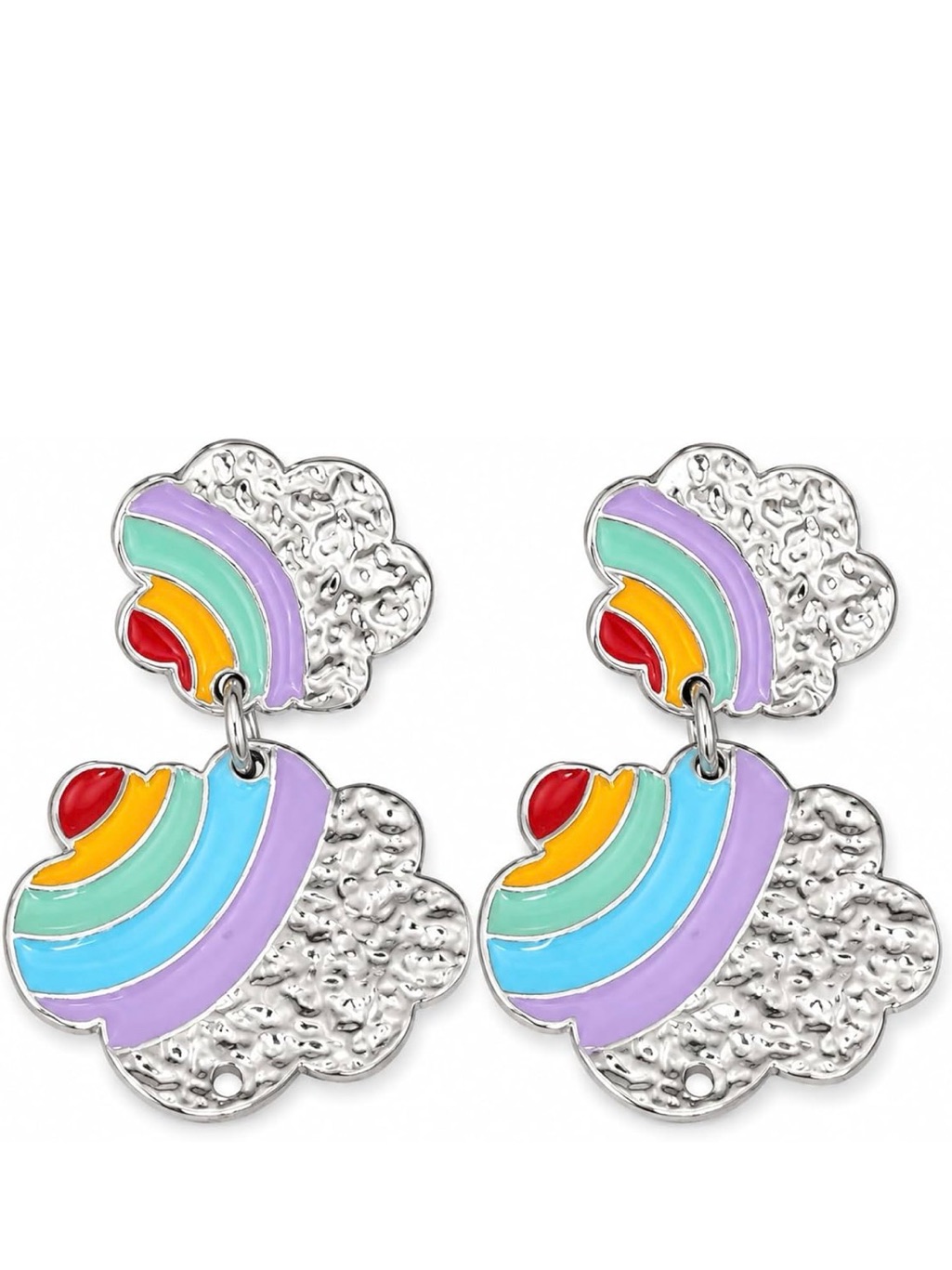 Silver Tone Rainbow Cloud Earrings